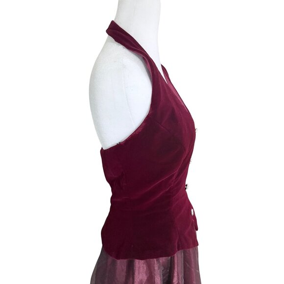 Vtg Dave & Johnny Burgundy Velour Halter Gown Size 9/10 Formal Dress Holiday Par - Picture 5 of 12